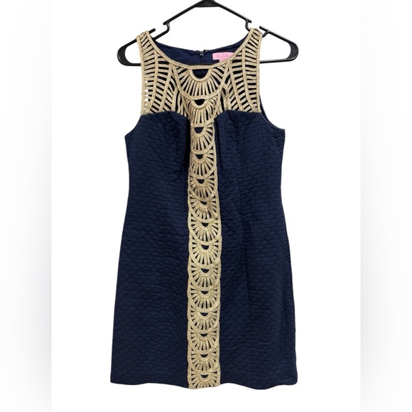 Lilly Pulitzer True Navy/Soutache Gold Tana Shift Dress 4R $228 - Picture 5 of 15